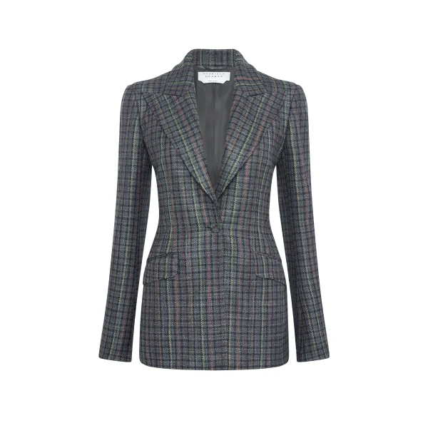 Leiva Blazer in Charcoal Multi Wool Silk Houndstooth