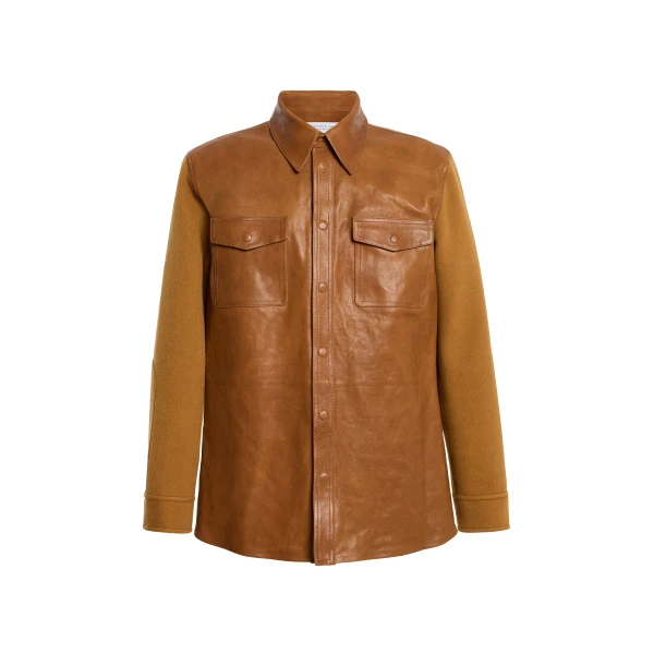 Lucas Overshirt in Cognac Vachetta Leather & Double-face Recycled Cashmere