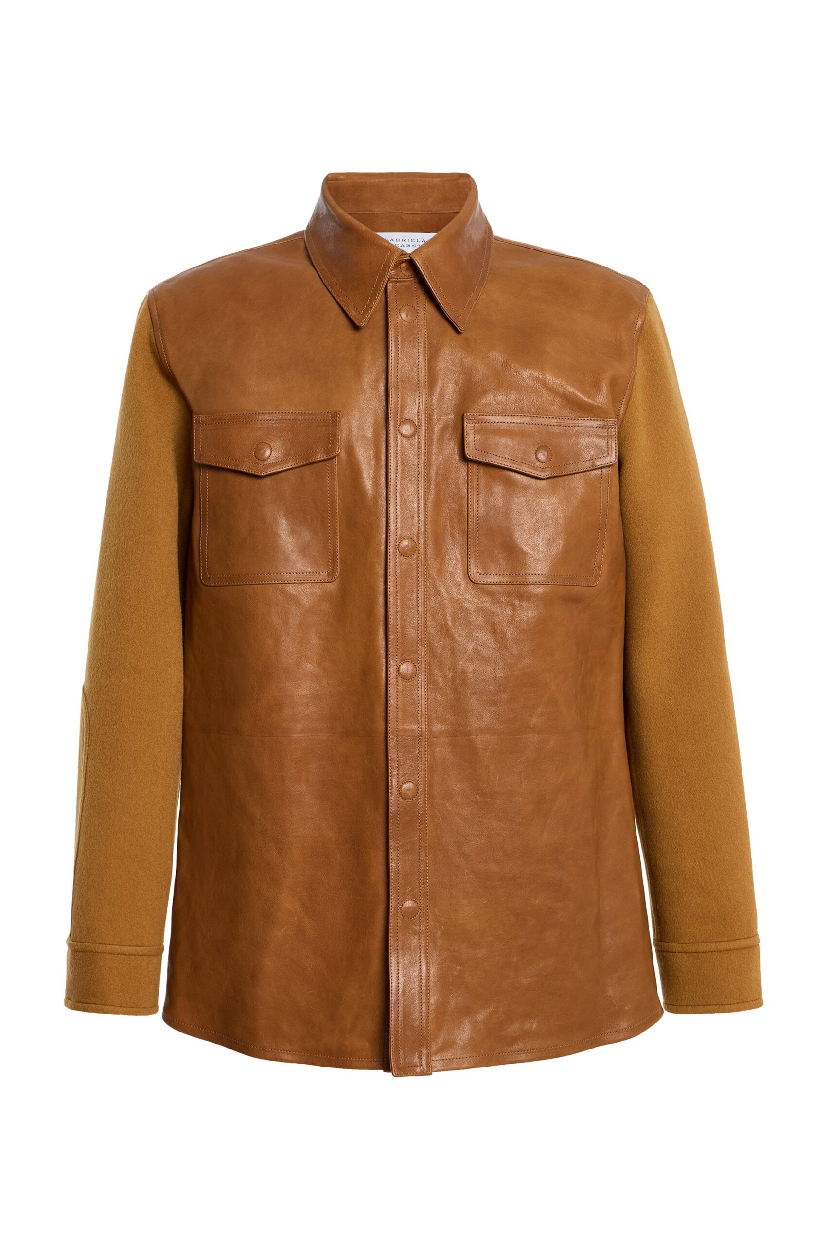 Gabriela Hearst Lucas Overshirt in Cognac Vachetta Leather & Double-face Recycled Cashmere gabriela hearst shirt