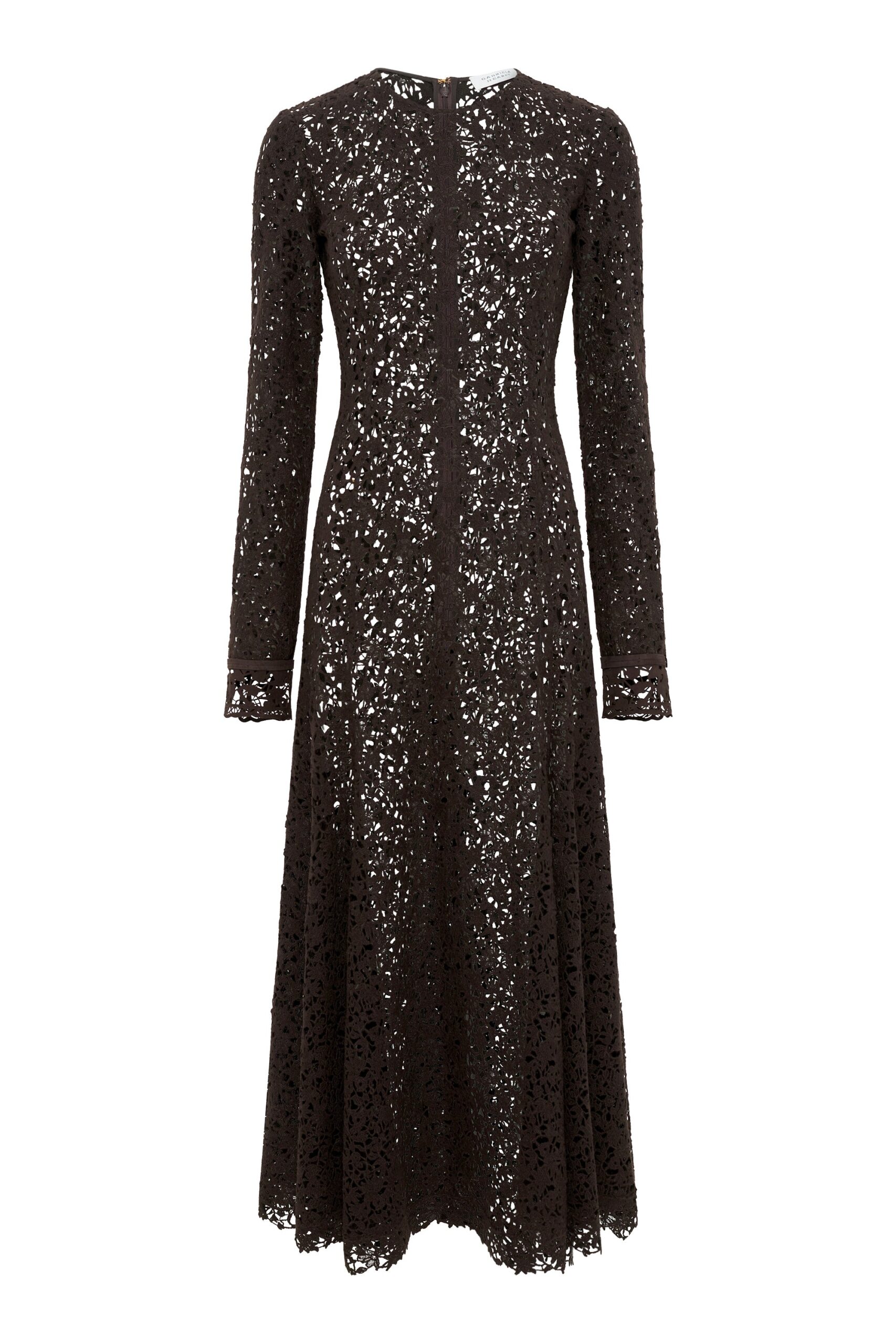 Gabriela Hearst Mabel Dress in Chocolate Floral Cashmere Lace with Suede Lace Cuffs gabriela hearst dress