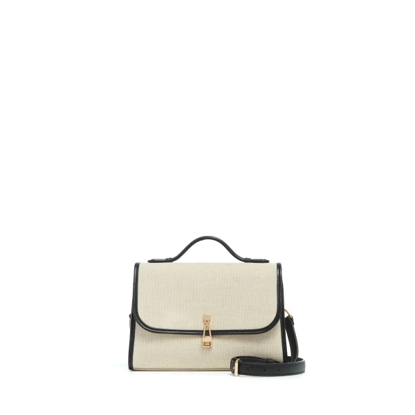 Medium Leonora Flap Bag in Beige Linen