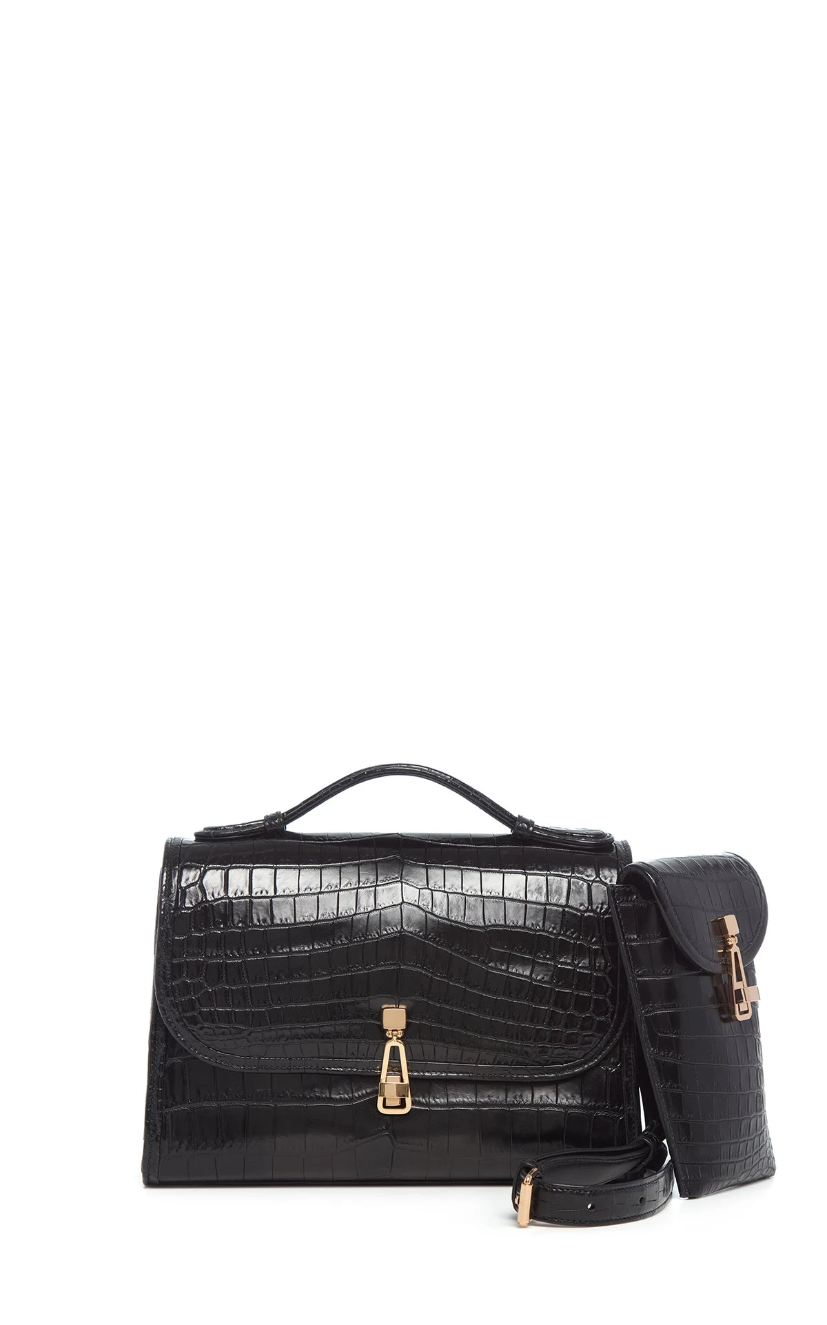 Gabriela Hearst Medium Leonora Flap Bag in Black Crocodile Leather with Sunglasses Pouch gabriela hearst pouch