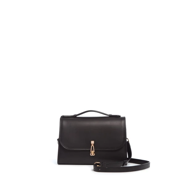 Medium Leonora Flap Bag in Black Leather