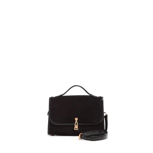 Medium Leonora Flap Bag in Black Suede