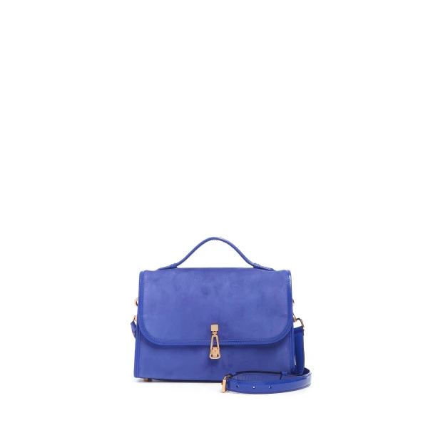 Medium Leonora Flap Bag in Cobalt Suede