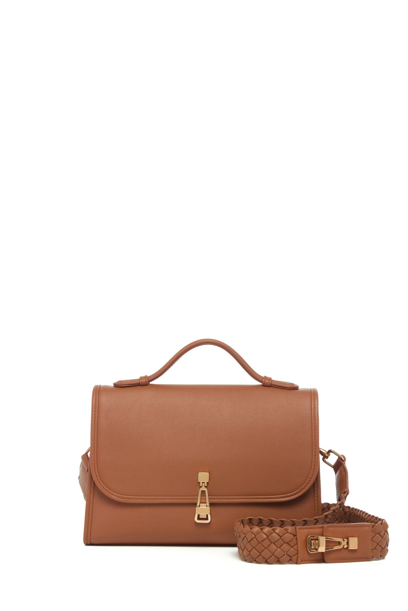 Gabriela Hearst Medium Leonora Flap Bag in Cognac Leather with Braided Strap gabriela hearst bag