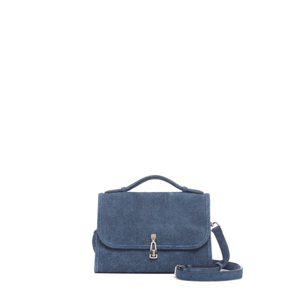 Medium Leonora Flap Bag in Light Blue Suede Denim