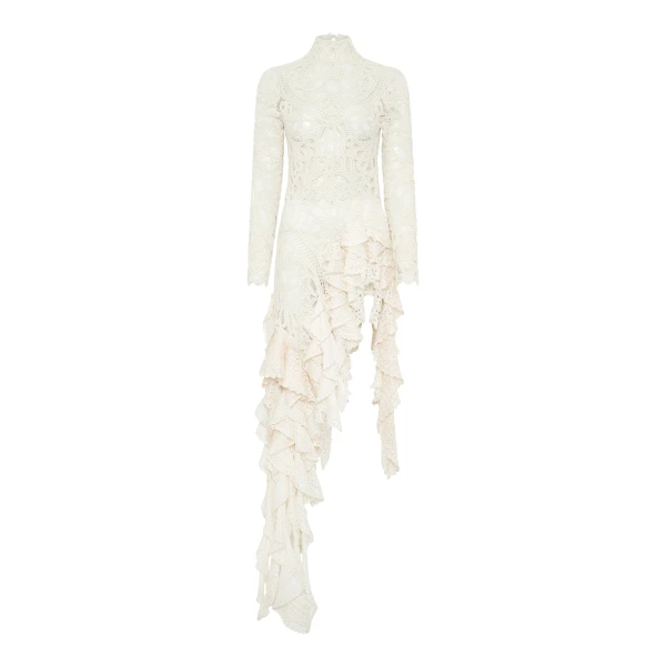 Nimbus Crochet Lace Top in Ivory Cashmere with Custom Ruffles