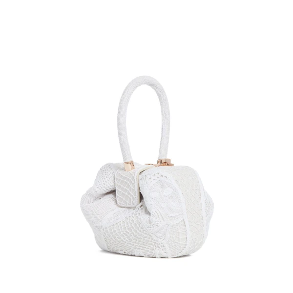 Nina Bag in Ivory Nappa Leather with Cotton Macrame