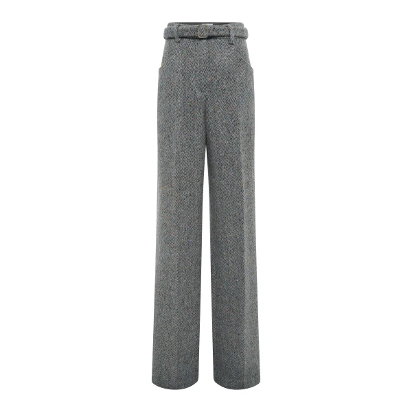 Norman Pant in Charcoal Multi Cashmere Wool Herringbone