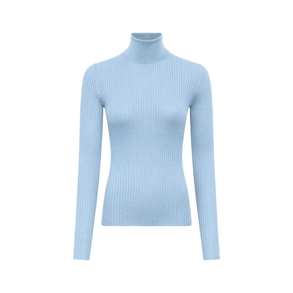 Peppe Knit Turtleneck in Light Blue Cashmere Silk