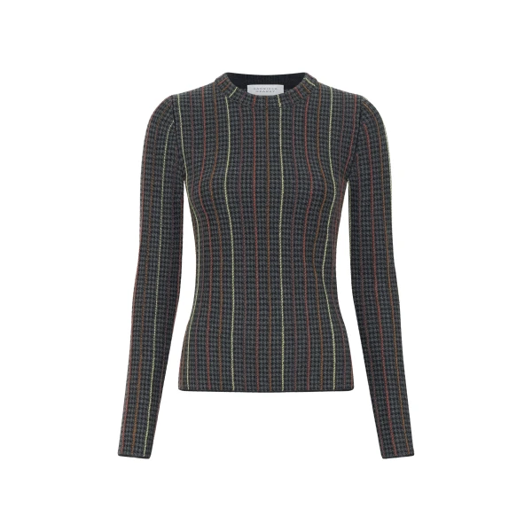 Pons Knit Sweater in Charcoal Multi Cashmere Silk Houndstooth