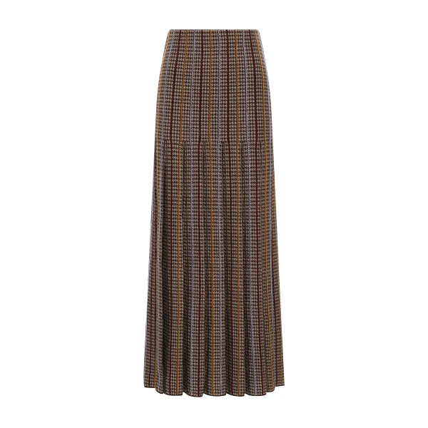 Prism Knit Skirt in Camel Multi Cashmere Silk Houndstooth