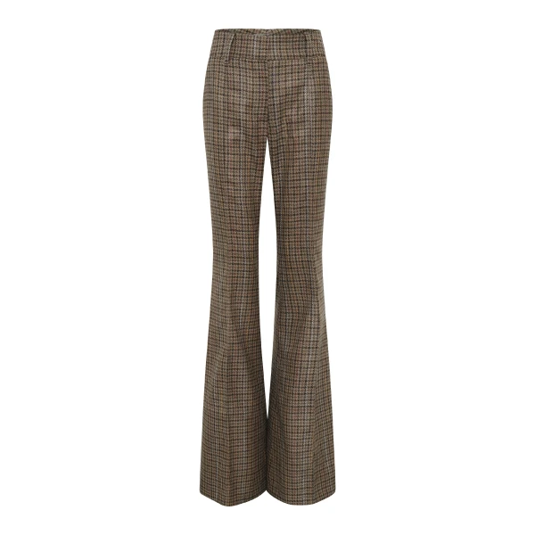 Rhein Pant in Camel Multi Wool Silk Houndstooth