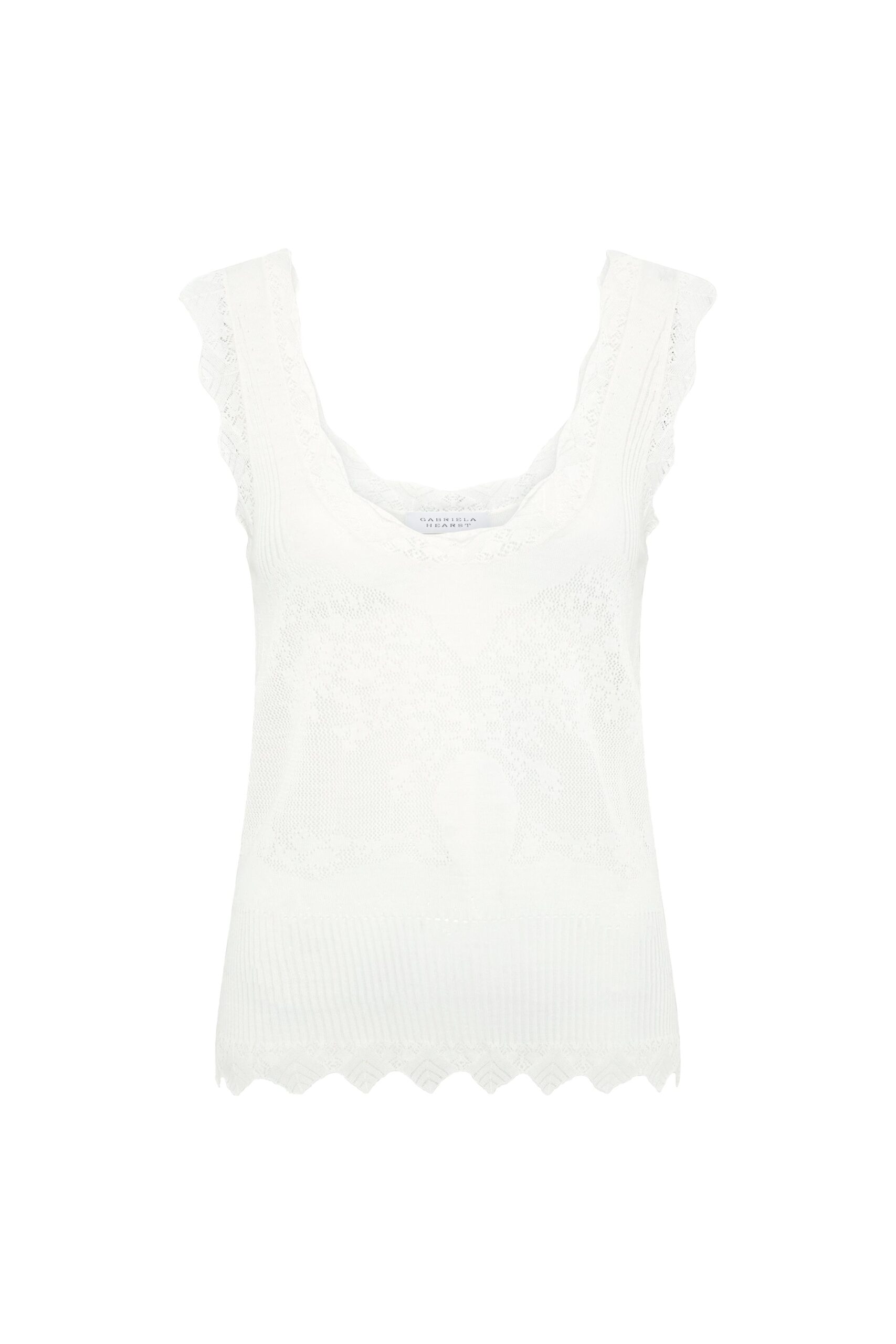 Gabriela Hearst Scripta Pointelle Knit Lace Tank Top in White Merino Wool gabriela hearst knit