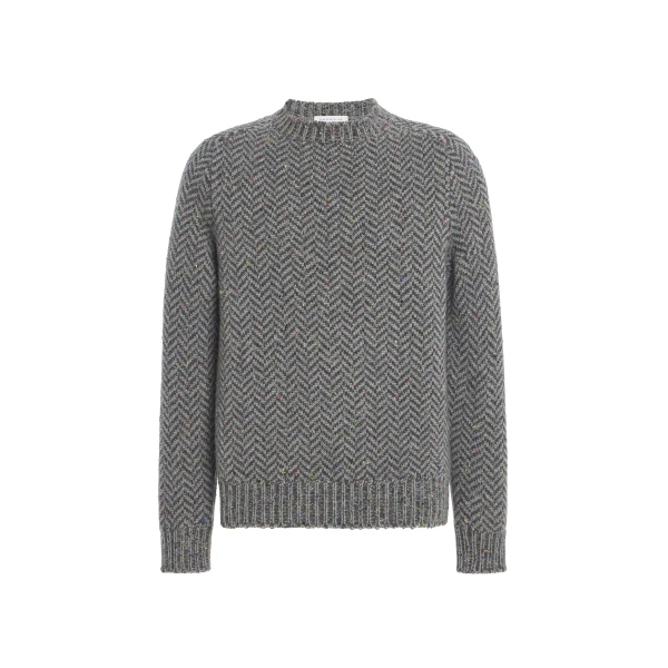 Sermo Knit Crewneck Sweater in Charcoal Multi Specked Aran Cashmere Herringbone