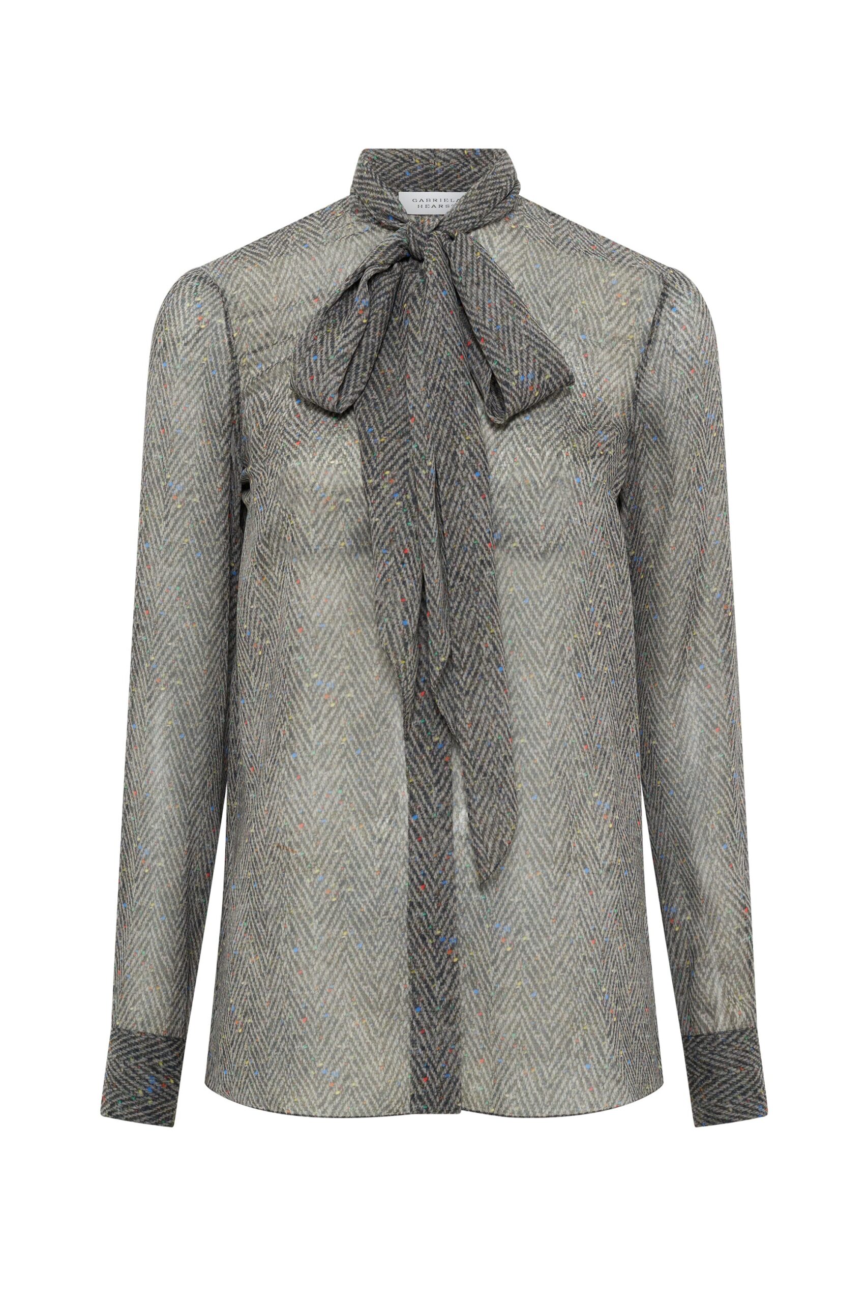 Gabriela Hearst Shildon Top in Charcoal Multi Printed Silk Georgette gabriela hearst top