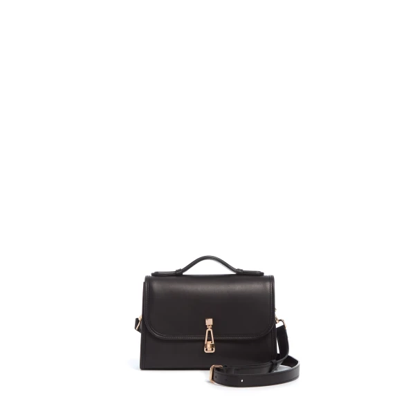 Small Leonora Flap Bag in Black Leather