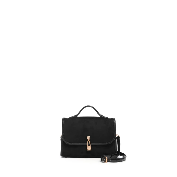 Small Leonora Flap Bag in Black Suede