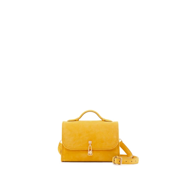 Small Leonora Flap Bag in Golden Birch Suede