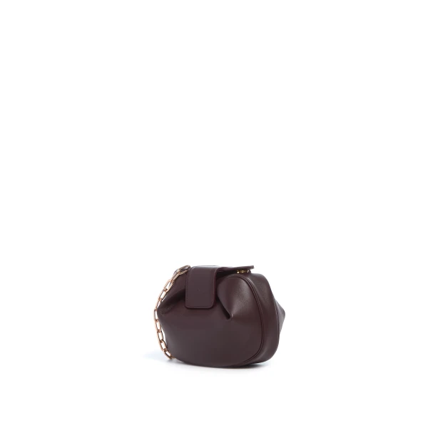 Soft Demi Clutch with Chain in Bordeaux Nappa Leather