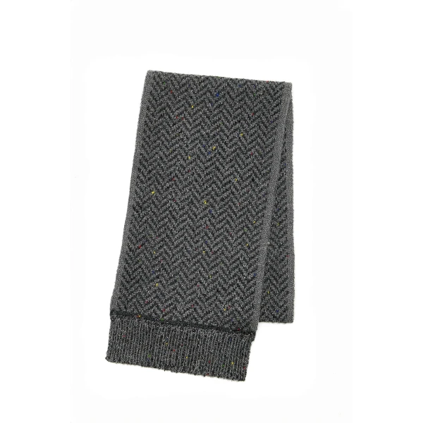 Stanza Fringe Knit Scarf in Charcoal Multi Speckled Aran Cashmere Herringbone