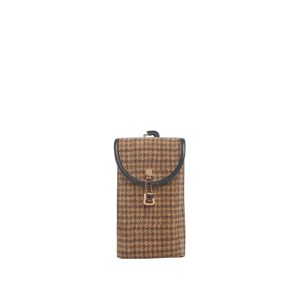 Sunglasses Pouch in Camel Multi Suede Houndstooth