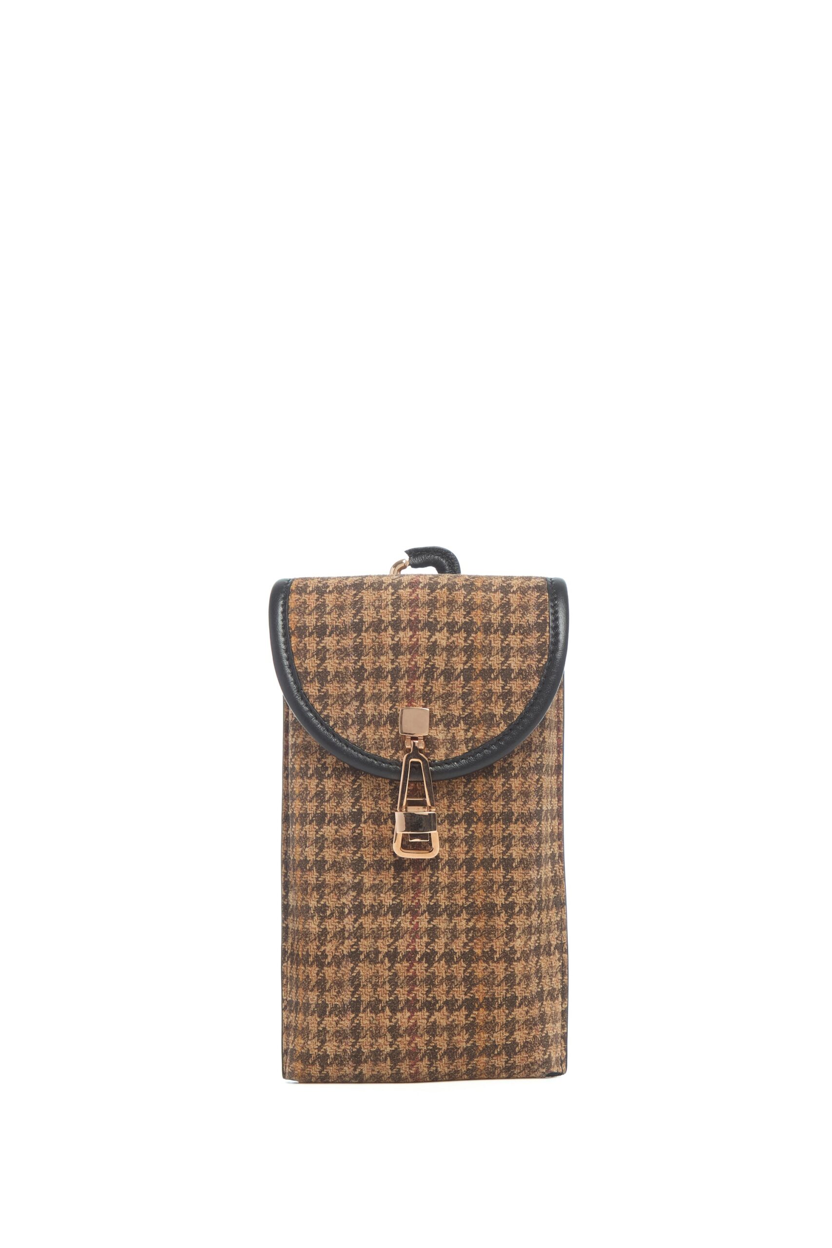 Gabriela Hearst Sunglasses Pouch in Camel Multi Suede Houndstooth gabriela hearst pouch
