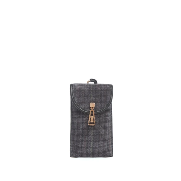 Sunglasses Pouch in Charcoal Multi Suede Houndstooth