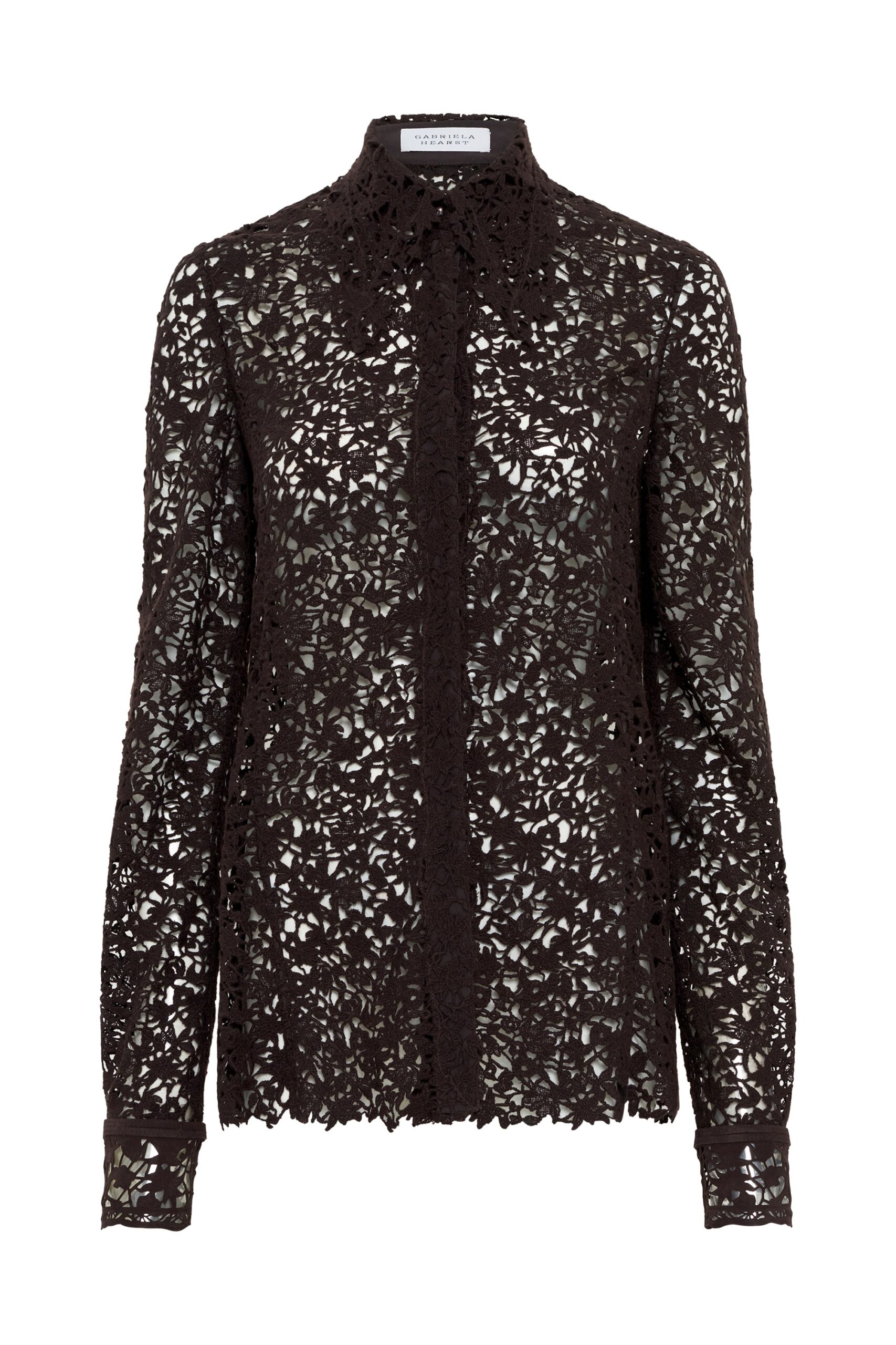 Gabriela Hearst Vera Shirt in Chocolate Floral Cashmere Lace with Suede Lace Cuffs gabriela hearst shirt