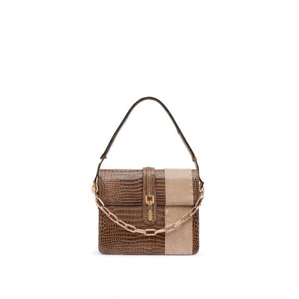Vintage No.10 Bag in Cognac Crocodile Leather & Snakeskin