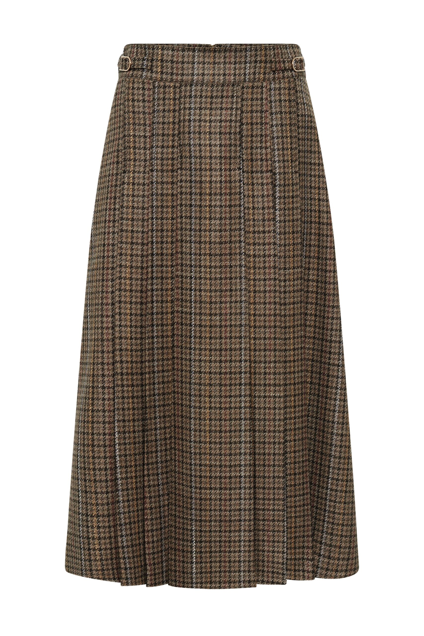 Gabriela Hearst Wesley Pleated Skirt in Camel Multi Wool Silk Houndstooth gabriela hearst skirt