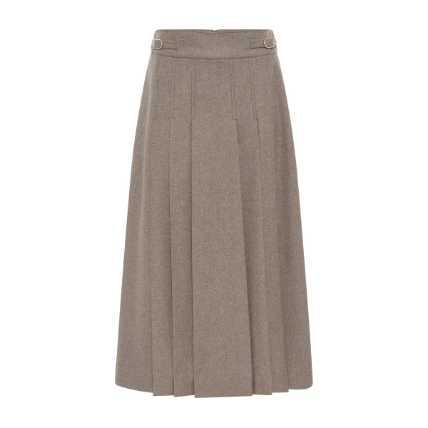 Wesley Pleated Skirt in Walnut Wool Cashmere Flannel