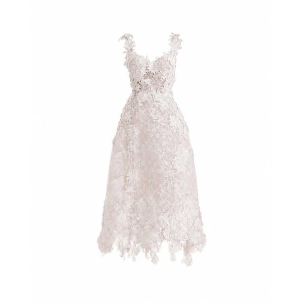 3D Floral Cage Midi Dress