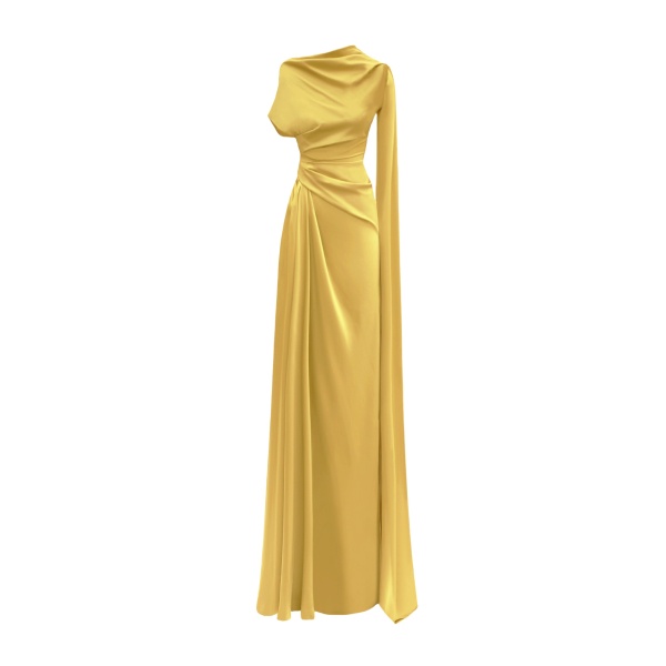 Gemy Maalouf Asymmetrical Neckline Draped Dress