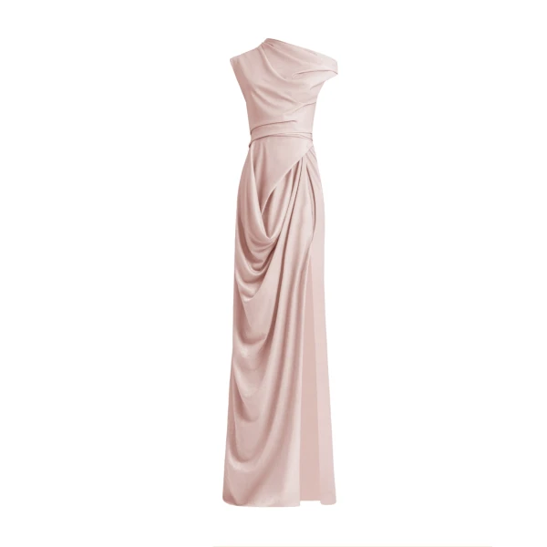 Asymmetrical Neckline Draped Dress