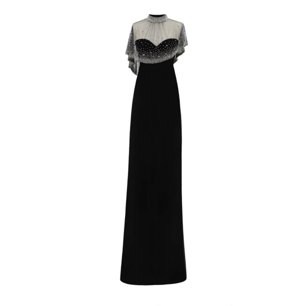 Beaded Overlay Crepe Dress