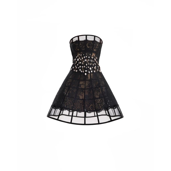 Caged Beaded Short Dress