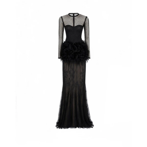 Feathered Hip Lace Dress