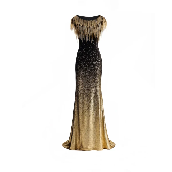 Off-Shoulder Beaded Fringe Dress