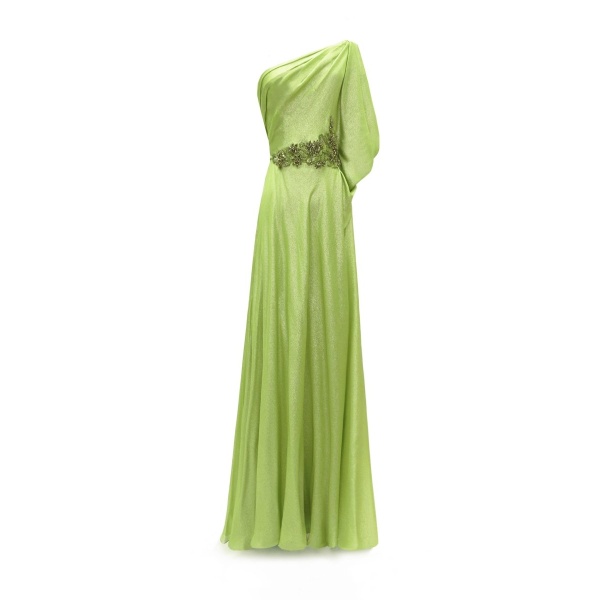 Gemy Maalouf One-Shoulder Dress with Beaded Waistline