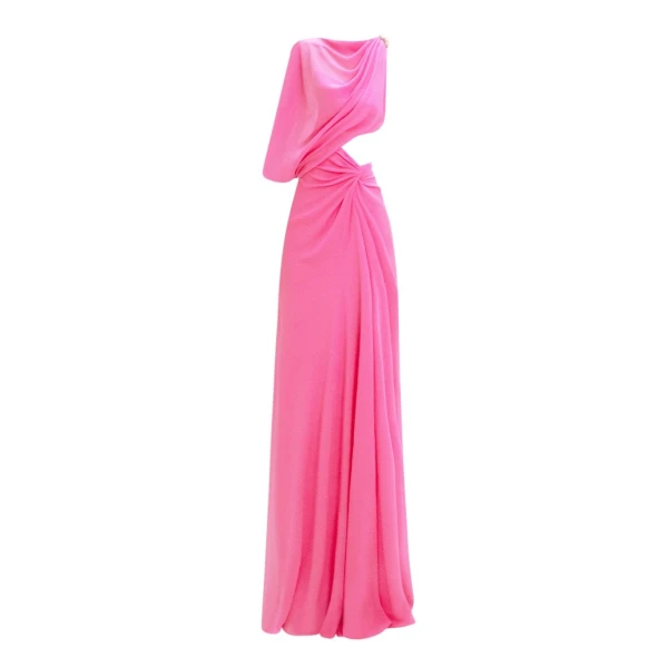 One Sleeve Candy Pink Long Dress