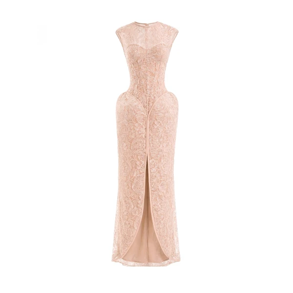 Sculpted Lace Dress with Sheer Bodice