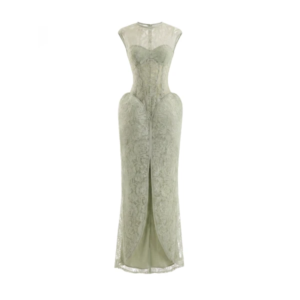 Sculpted Lace Dress with Sheer Bodice