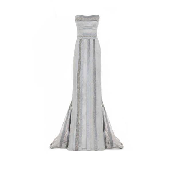 Gemy Maalouf Strapless Embroidered Panel Dress