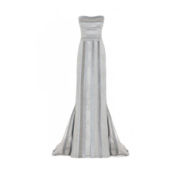Strapless Embroidered Panel Dress