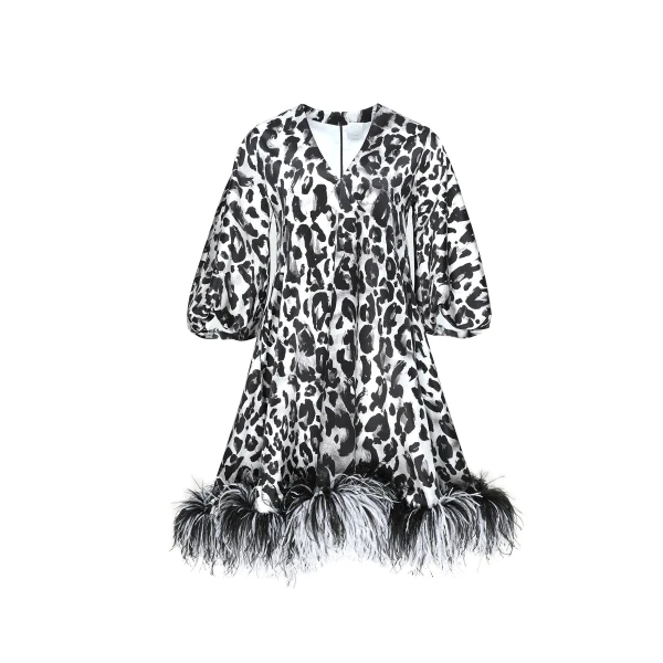 Jolie Dress in Snow Leopard Satin