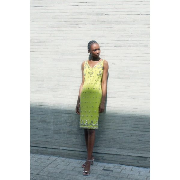 embellished crepe dress