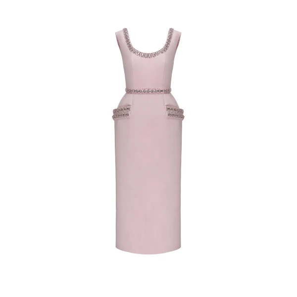 Danna Dress in Pink Embellished Crepe