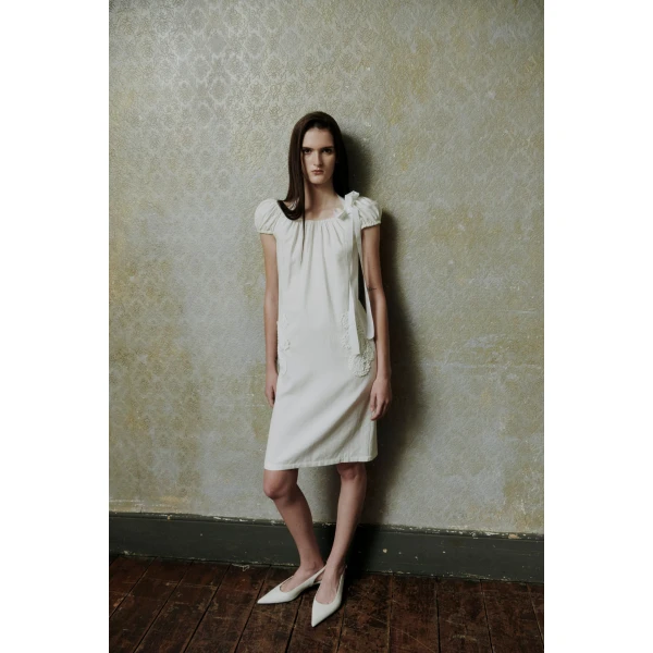 Eileen Midi Dress in White Linen - Image 2